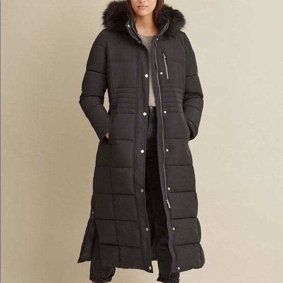 NWOT Faux Fur Trim Maxi Puffer - Picture 4 of 12